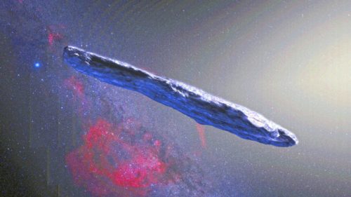 Une vue d'artiste d'Oumuamua. // Source : Flickr/CC/Stuart Rankin (photo recadrée)