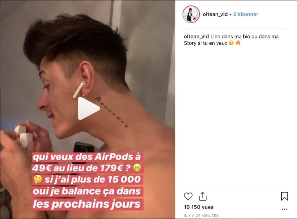 Une publicité faite sur le compte de l'un des influenceurs. // Source : Doubleshitfuck / Capture d'écran