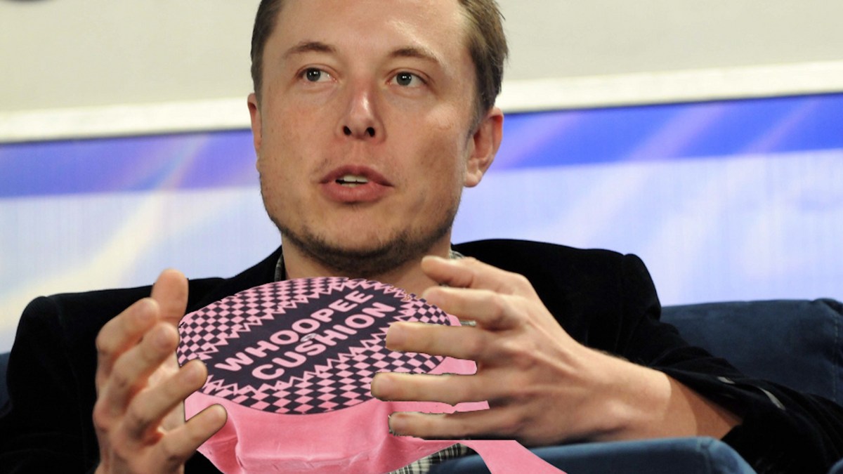 Montage d'Elon Musk avec un coussin péteur // Source : Flickr/JD Lasica