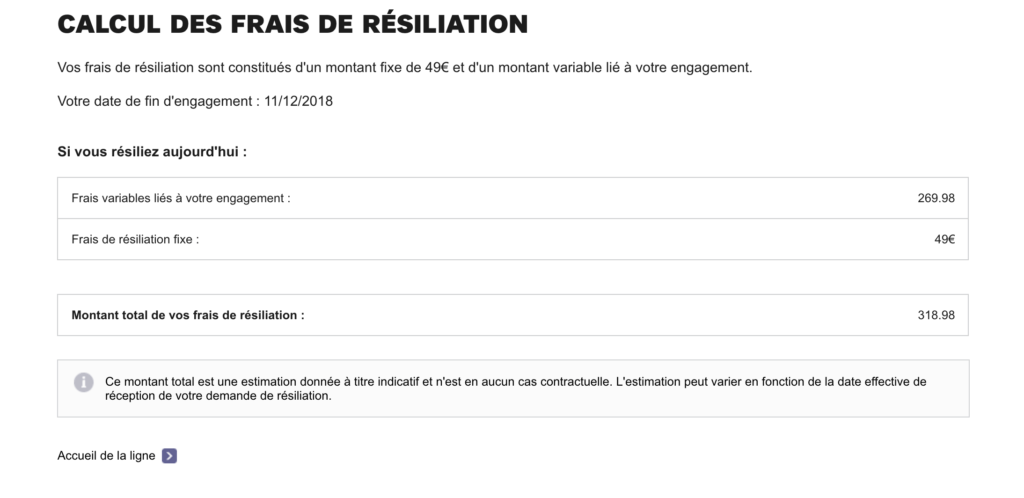 Le formulaire de SFR pour savoir si l'on est encore engagé // Source : Capture d'écran Numerama prise le 13/12/2018