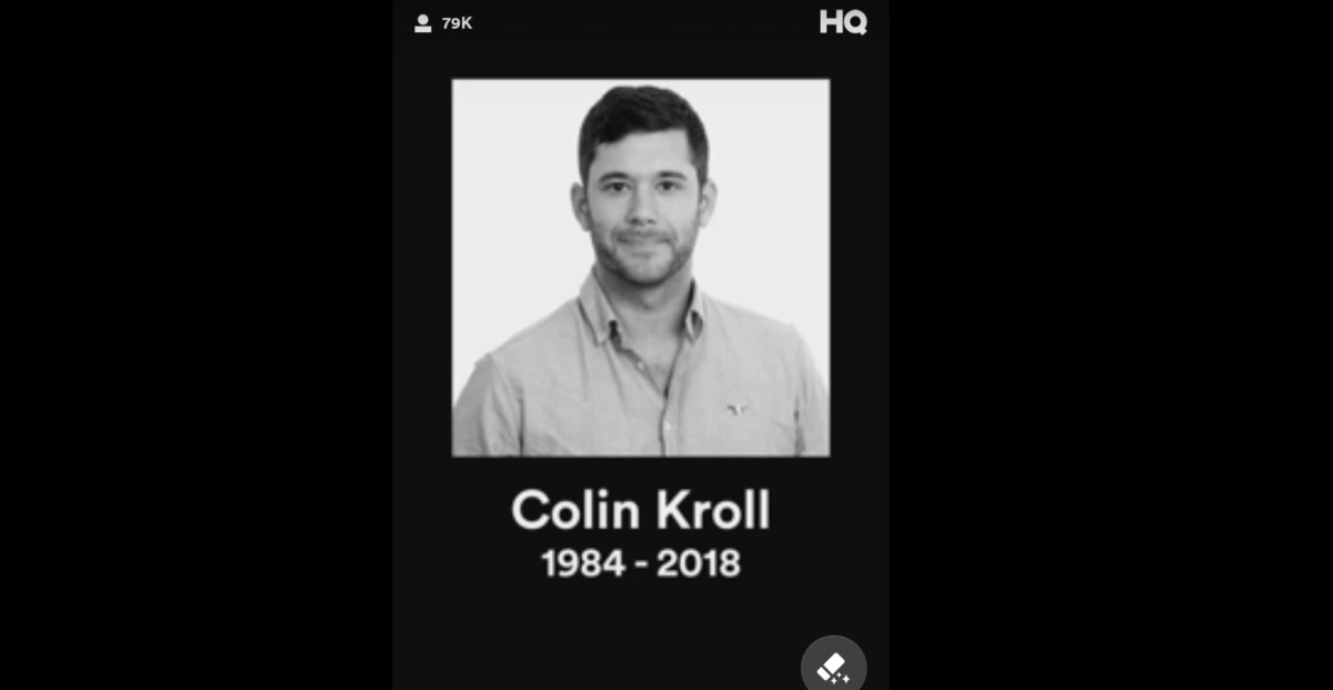 Colin Kroll dans l'app HQ Trivia // Source : YouTube