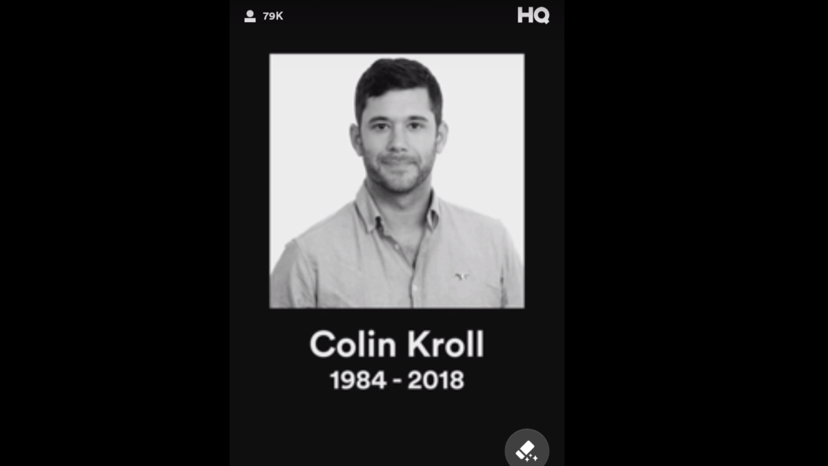 Colin Kroll dans l'app HQ Trivia // Source : YouTube