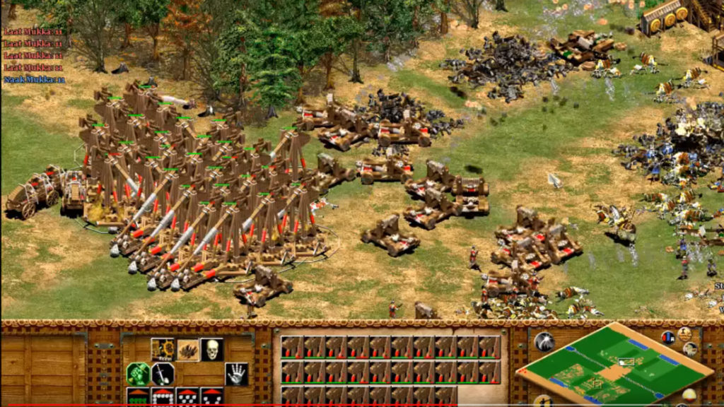 Capture d'écran d'une partie d'Age of Empire, avec des trébuchets. // Source : Capture d'écran YouTube / Gaming Cons