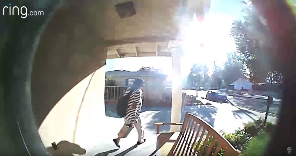 Une voleuse de colis, prise en flagrant délit devant la maison de l'ingénieur. // Source : Capture d'écran YouTube / Mark Rober