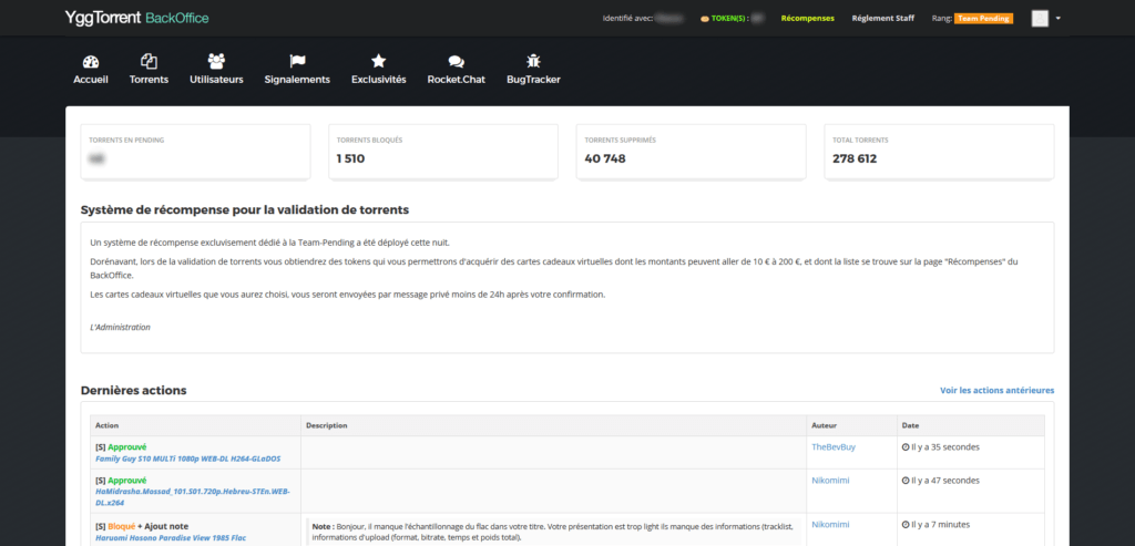 YggTorrent système de récompenses