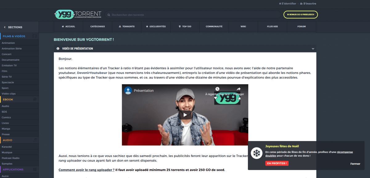 La Une du site YggTorrent.