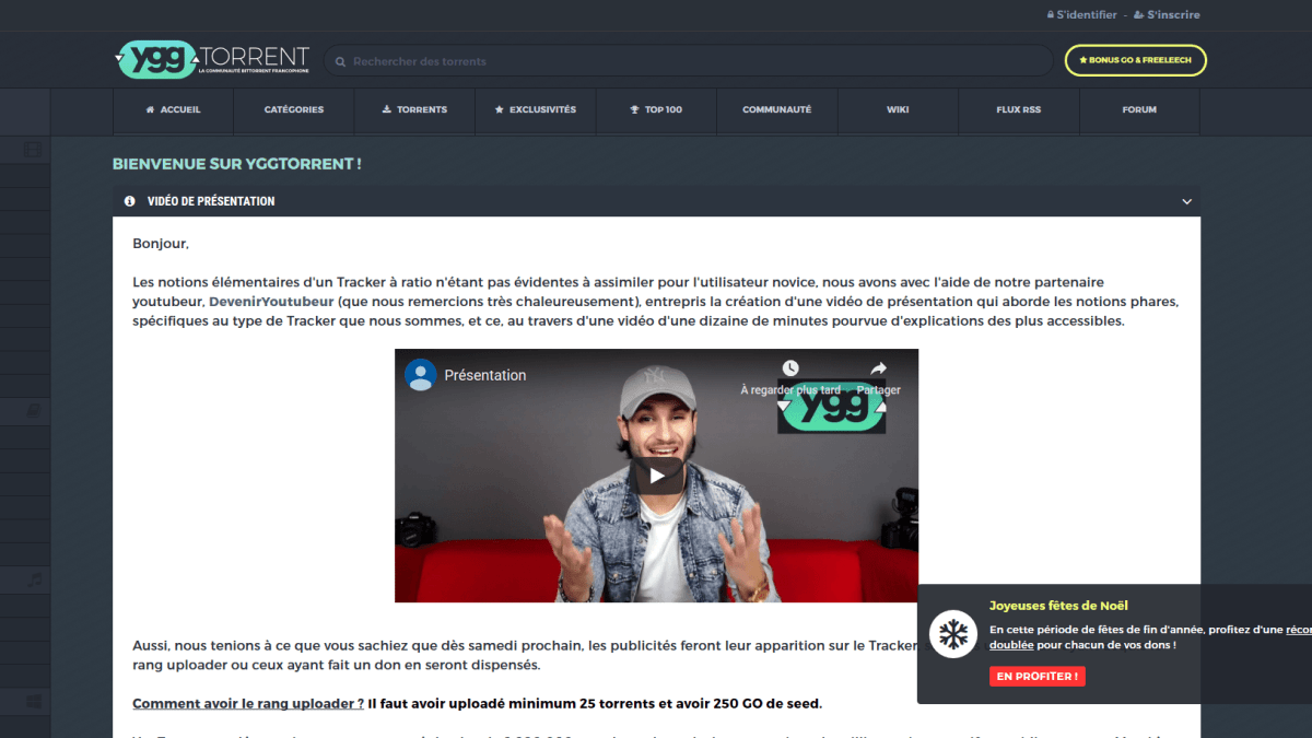 La Une du site YggTorrent.