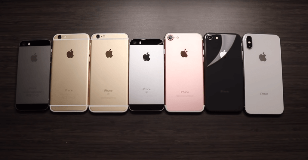 Les différentes tailles d'iPhone, du 5S au X // Source : YouTube/Nick Ackerman