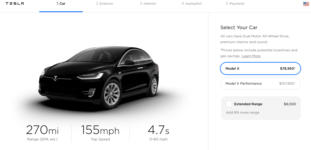 Configurateur Model X US // Source : Tesla