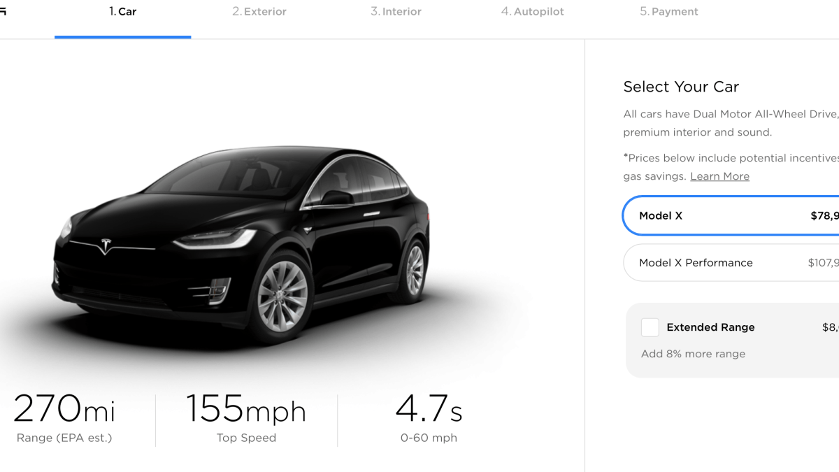 Configurateur Model X US // Source : Tesla