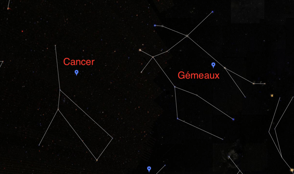 L'éclipse lunaire aura lieu vers la constellation du Cancer. // Source : Capture d'écran Google Sky