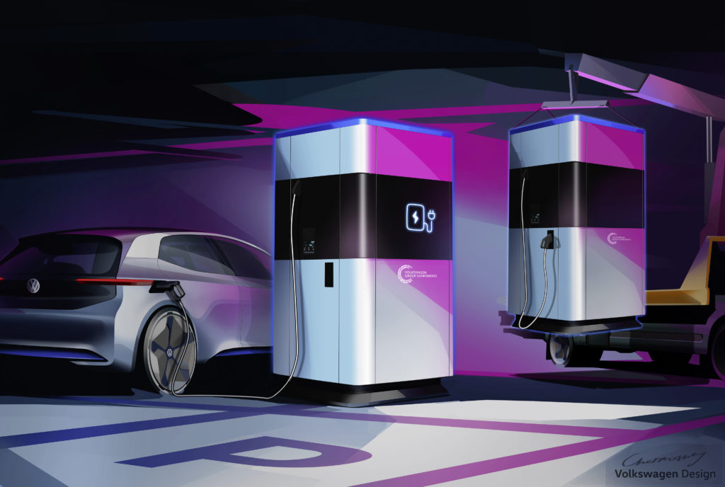 Borne de recharge mobile Volkswagen // Source : Volkswagen Borne de recharge mobile Volkswagen // Source : Volkswagen