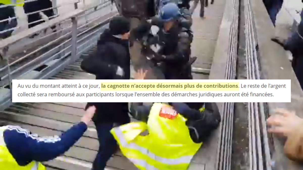 Christophe Dettinger, au centre de l'image, donne des coups à un policier. // Source : Line Press