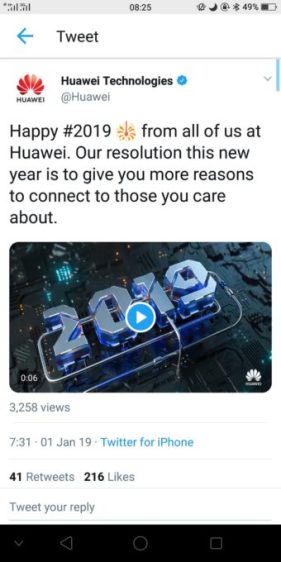 tweet bonne année de Huawei (version originale) // Source : Twitter