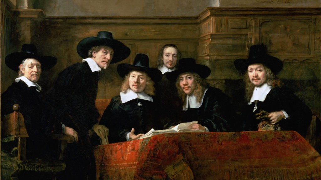 Le syndic de la guilde des drapiers, Rembrandt (1662). // Source : Wikimedia/Domaine public (photo recadrée)