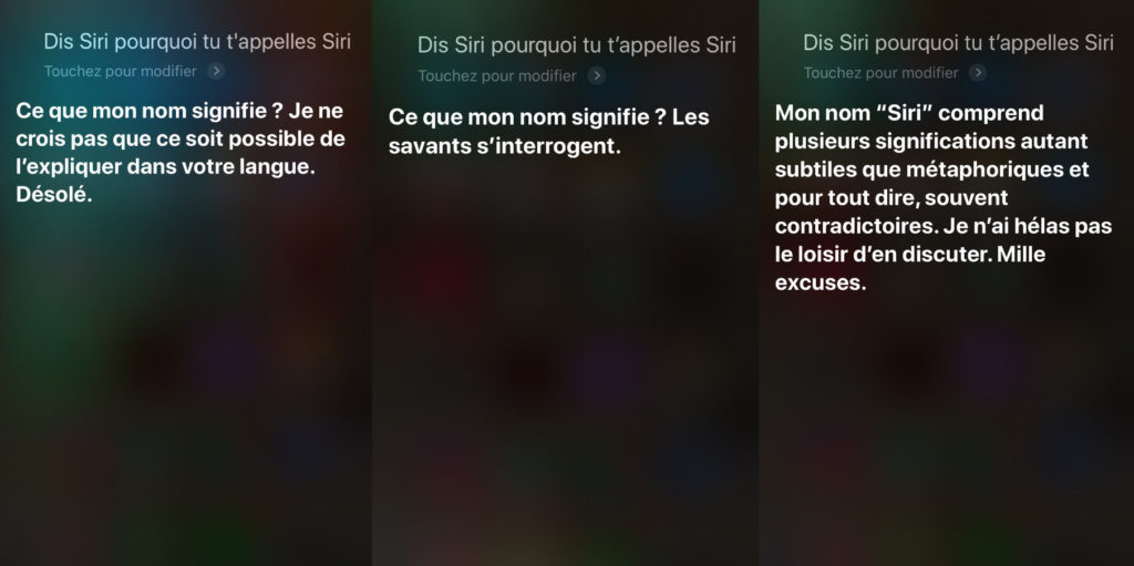 Les différentes réponses de Siri // Source : Numerama Les différentes réponses de Siri // Source : Numerama