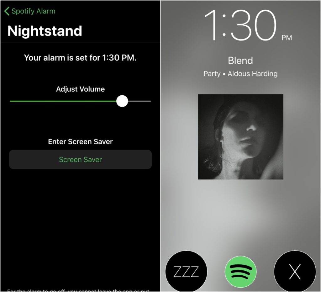 Capture d'écran de Spotify Alarm Clock // Source : Numerama