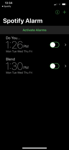 Capture d'écran de Spotify Alarm Clock // Source : Numerama