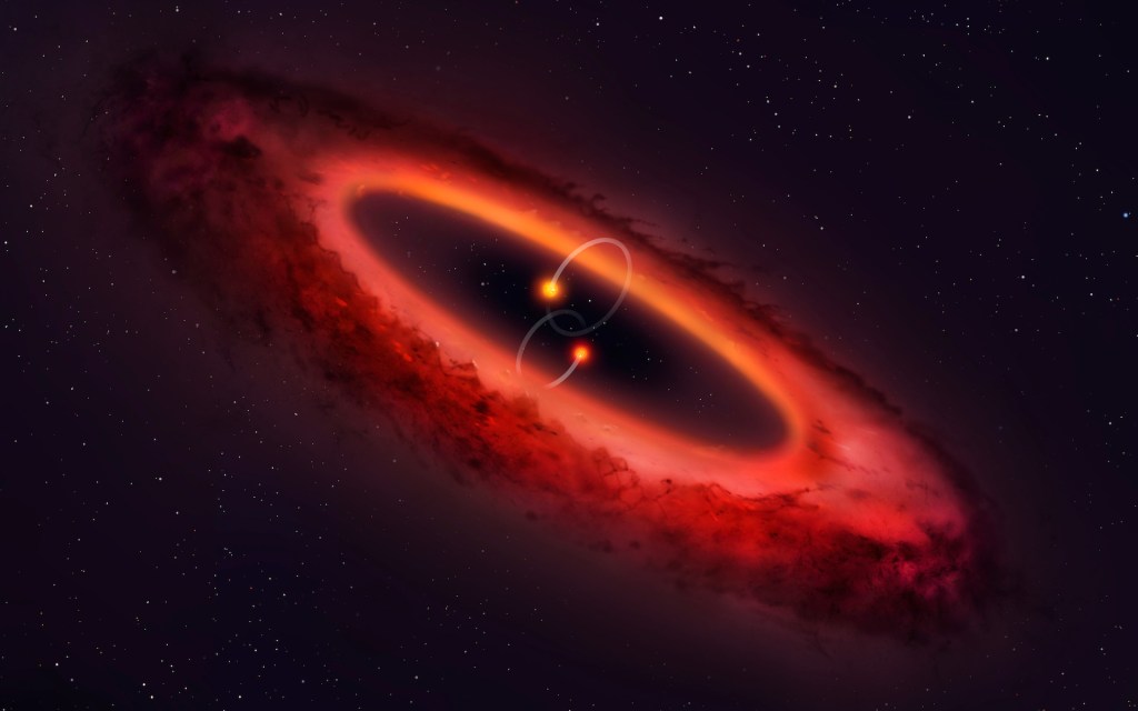 Ce système solaire a été identifié par le télescope ALMA. // Source : University of Warwick/Mark Garlick