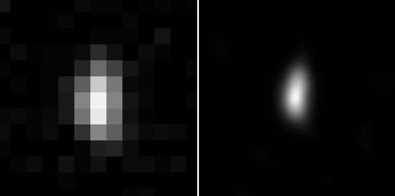 Les premières images montrant la forme d'Ultima Thulé. // Source : NASA/Johns Hopkins University Applied Physics Laboratory/Southwest Research Institute