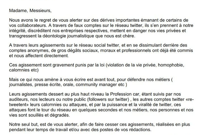 Capture d'écran de ladite "lettre" Capture d'écran de ladite "lettre"