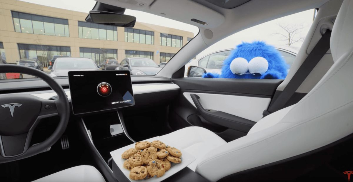 Mode Sentinelle des Tesla avec Cookie Monster // Source : Tesla