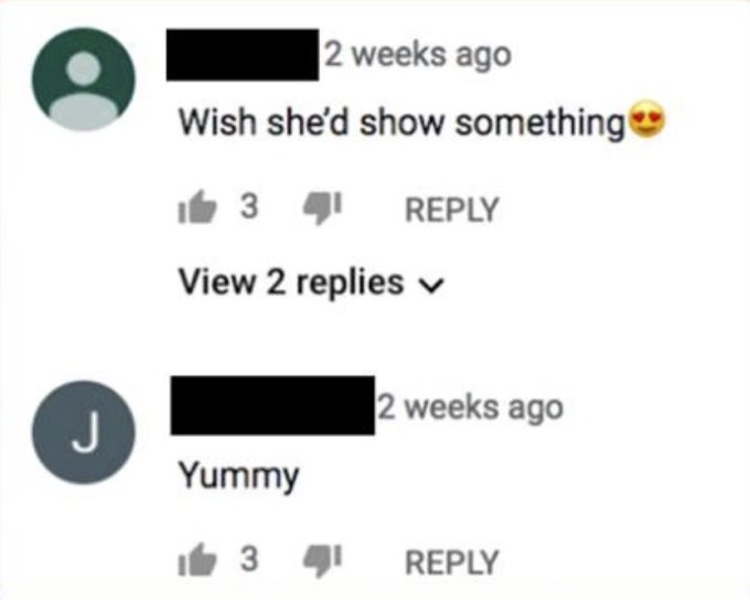 Le genre de commentaire que l'on pouvait trouver sous la vidéo d'une enfant qui fit de la gym. // Source : Youtube/Wired Le genre de commentaire que l'on pouvait trouver sous la vidéo d'une enfant qui fit de la gym. // Source : Youtube/Wired