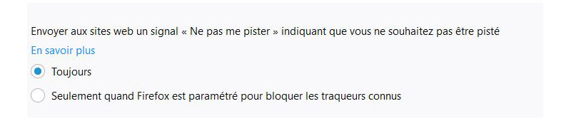 Do Not Track sur Firefox Do Not Track sur Firefox