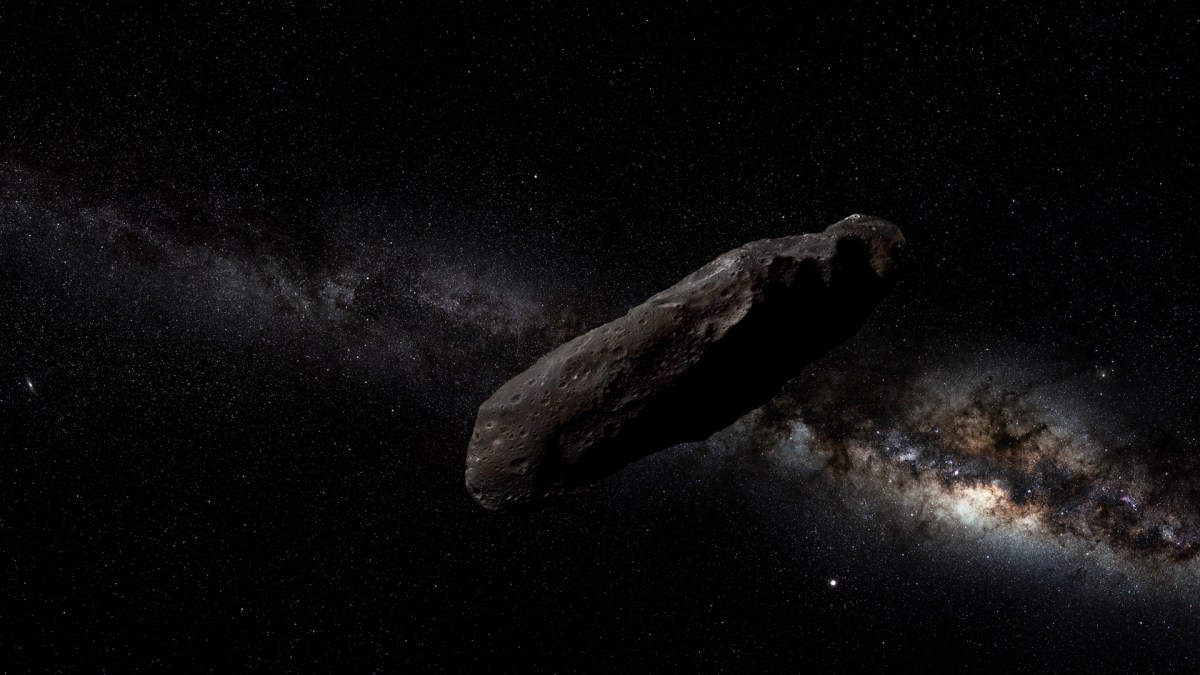 Oumuamua. // Source : Wikimedia/CC/Interpott.nrw Unser Kosmos (photo recadrée)