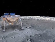 Une vue d'artiste de Beresheet sur la Lune. // Source : Wikimedia/CC/Oshratsl (photo recadrée)