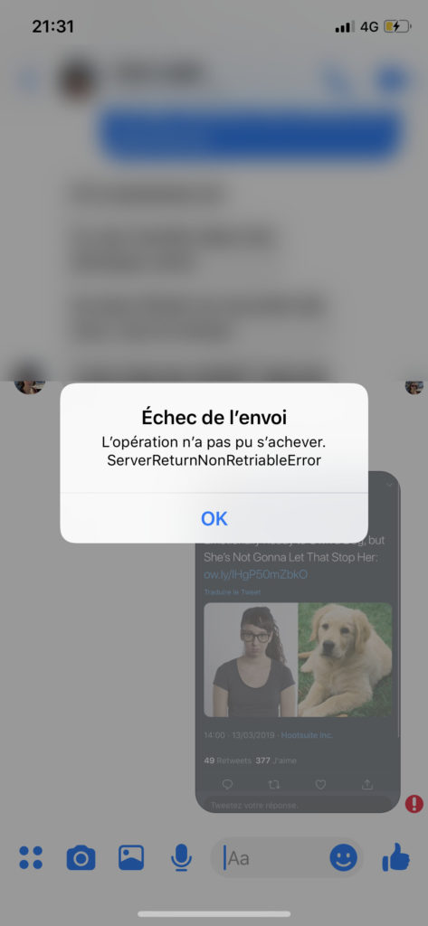 Capture d'écran d'un bug sur Messenger // Source : Numerama Capture d'écran d'un bug sur Messenger // Source : Numerama