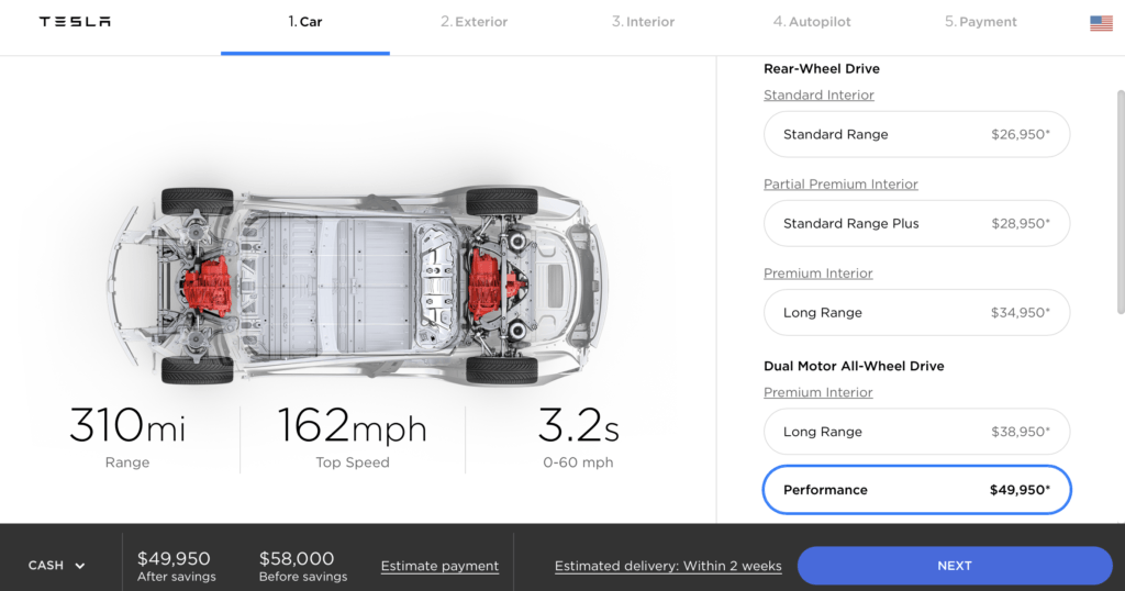 Gamme Model 3 aux États-Unis // Source : Tesla Gamme Model 3 aux États-Unis // Source : Tesla
