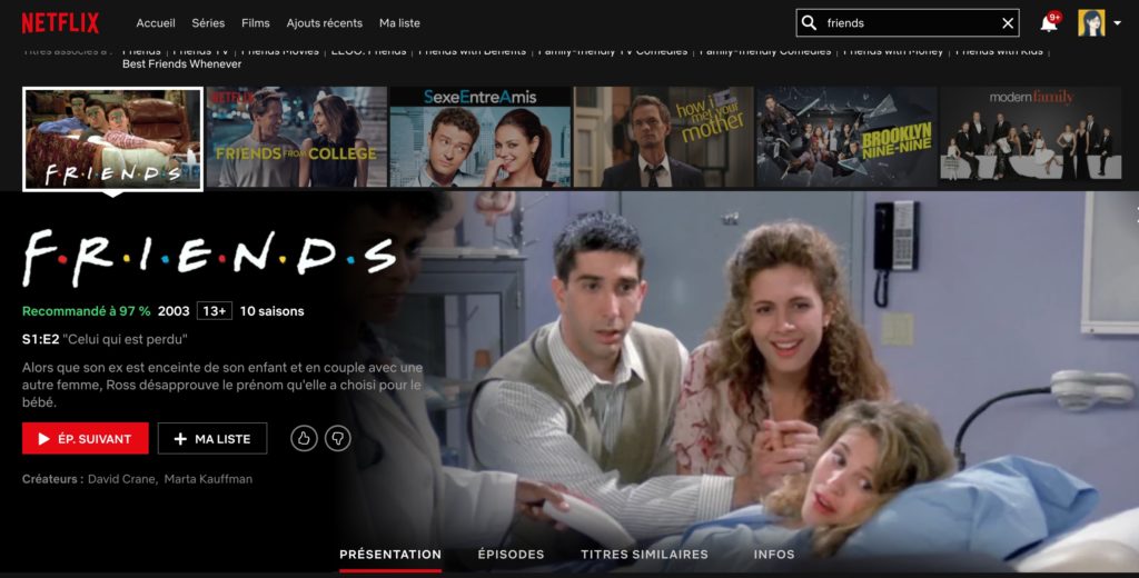 Capture d'écran de Friends sur Netflix