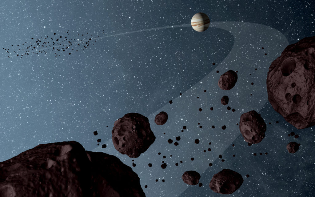Les astéroïdes troyens de Jupiter. // Source : NASA/JPL-Caltech (photo recadrée)