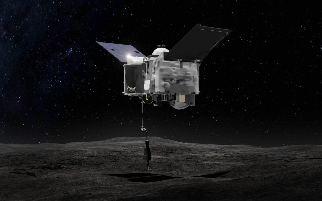 Une représentation de la sonde OSIRIS-REx. // Source : Wikimedia/CC/NASA/Goddard Space Flight Center (photo recadrée)