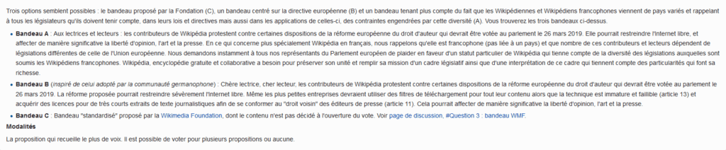 trois bandeaux wikipédia en français