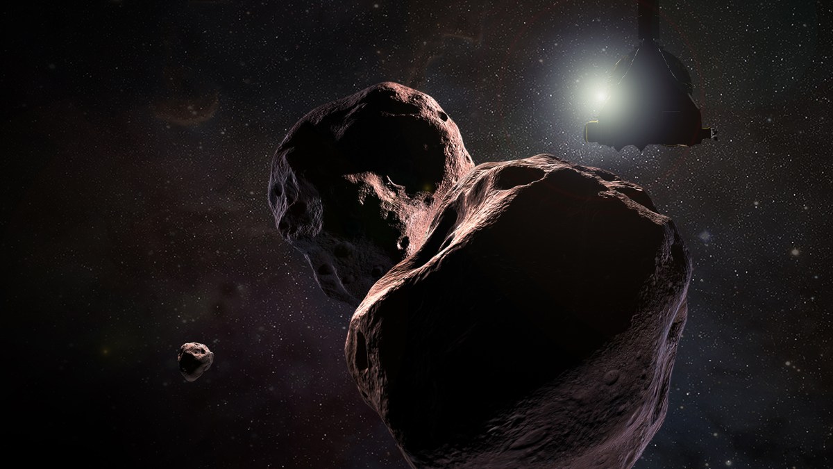 Une représentation d'Ultima Thulé lors du passage de la sonde New Horizons. // Source : NASA/JHUAPL/SwRI (photo recadrée)