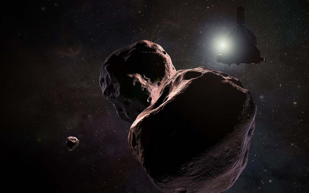 Une représentation d'Ultima Thulé lors du passage de la sonde New Horizons. // Source : NASA/JHUAPL/SwRI (photo recadrée)