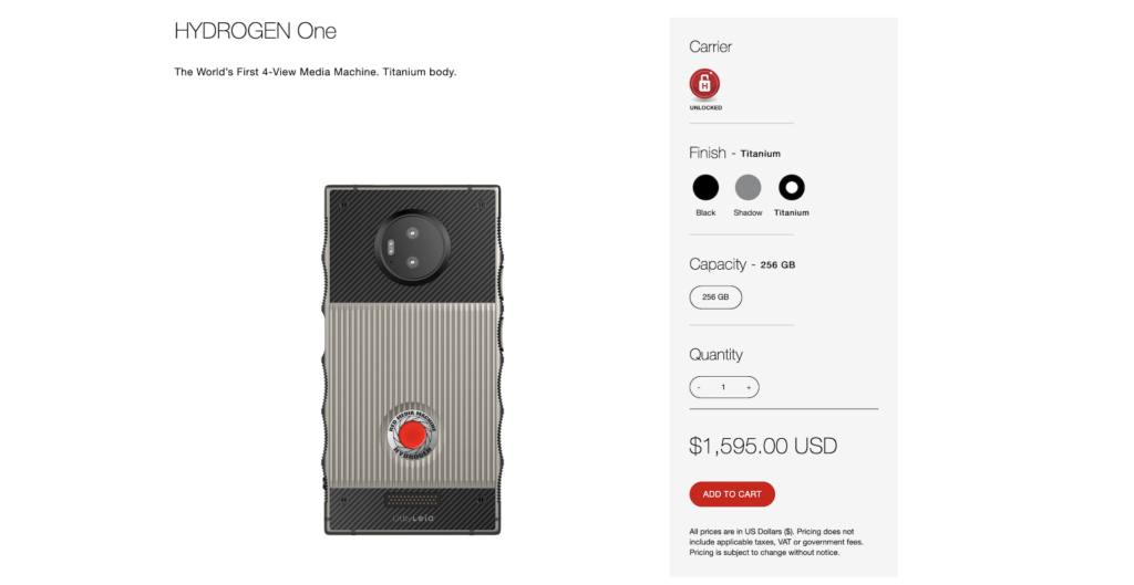 Hydrogen One Ti // Source : Capture boutique RED Hydrogen One Ti // Source : Capture boutique RED