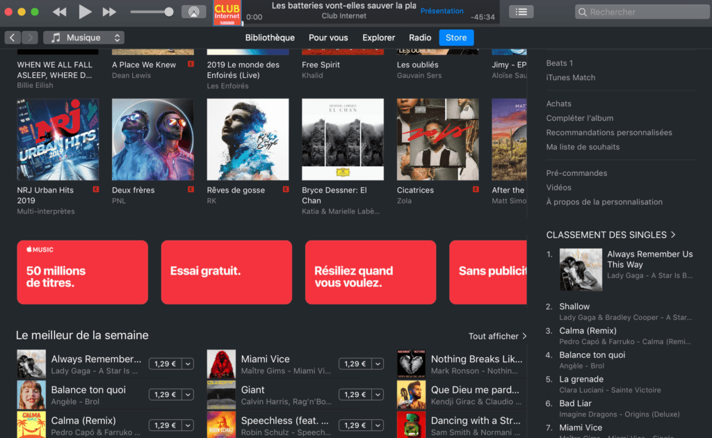 Capture d'écran d'iTunes le 11 avril 2019 Capture d'écran d'iTunes le 11 avril 2019