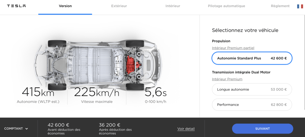 Configurateur Tesla Model 3 // Source : Tesla Configurateur Tesla Model 3 // Source : Tesla