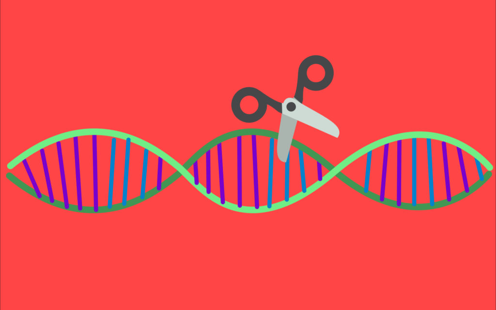CRISPR, un « ciseau génétique ». // Source : Pixabay (photo recadrée), Wikimedia/CC/Emoji One, montage Numerama