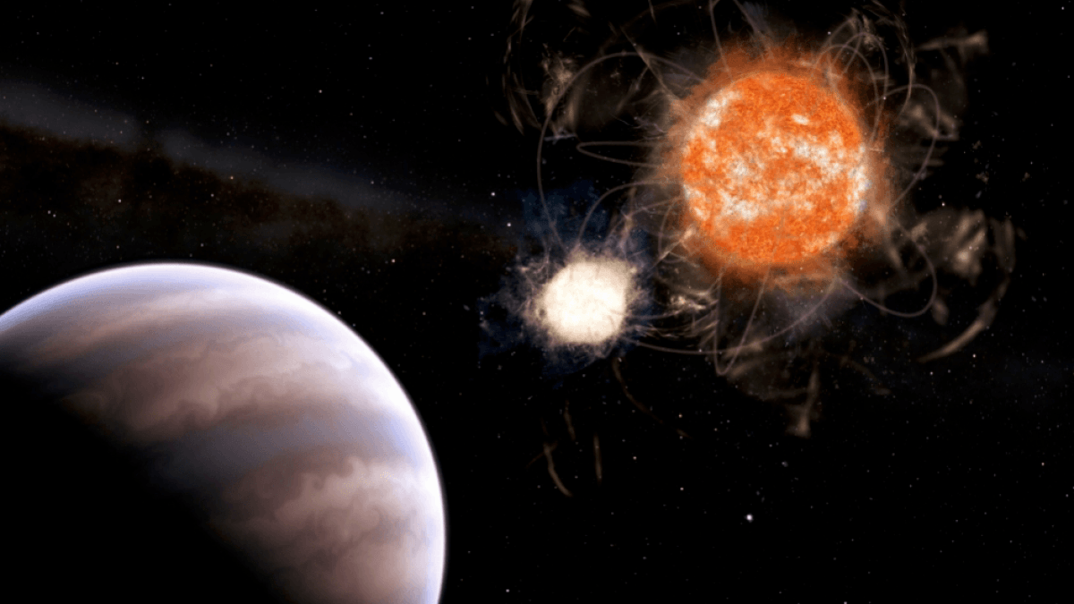 La planète géante et les deux étoiles. // Source : Leandro Almeida