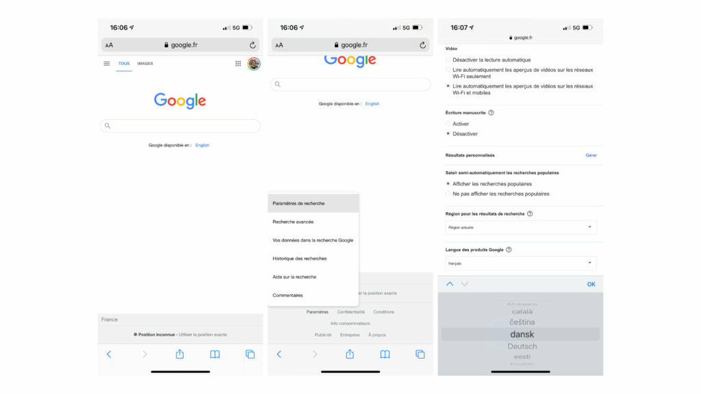 Comment changer la langue des recherches Google sur mobile // Source : Capture d'écran Numerama