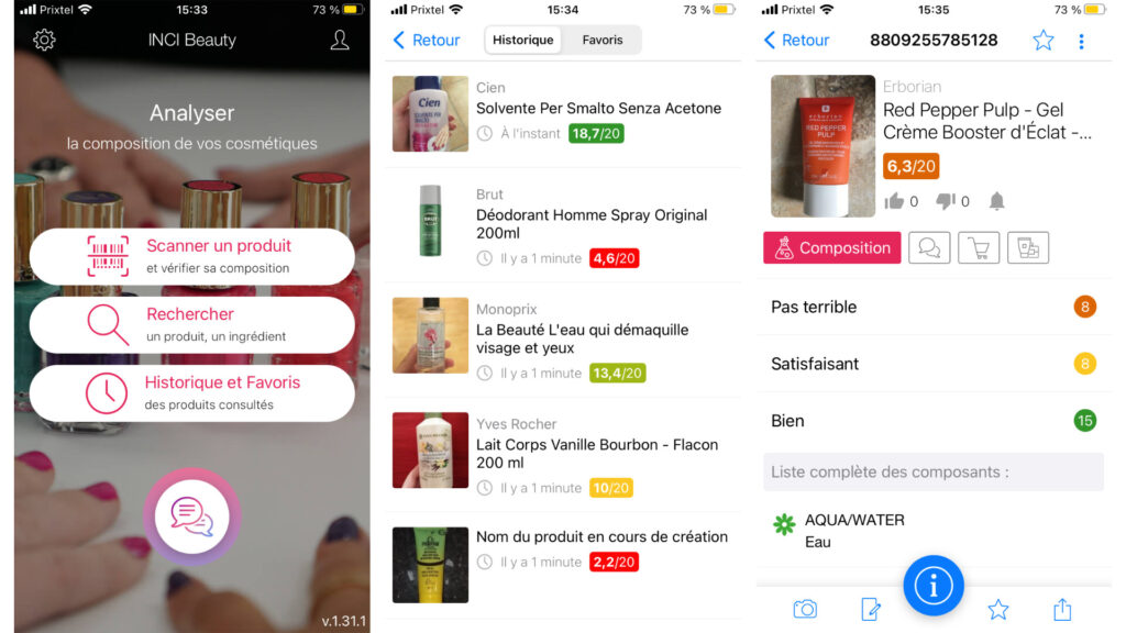 INCI Beauty sur iOS. // Source : Captures d'écran INCI Beauty sur iOS. // Source : Captures d'écran
