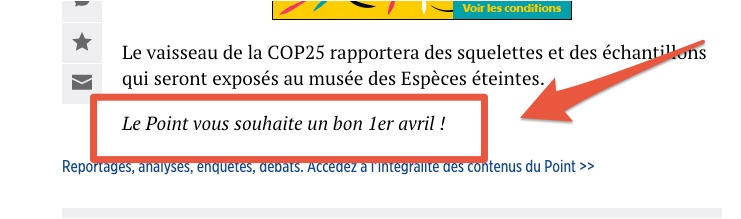 Capture d'écran du faux article du Point pour le 1er avril Capture d'écran du faux article du Point pour le 1er avril