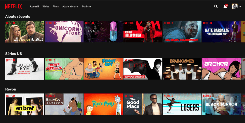 Page d'accueil d'un profil Netflix // Source : Capture d'écran Numerama Page d'accueil d'un profil Netflix // Source : Capture d'écran Numerama