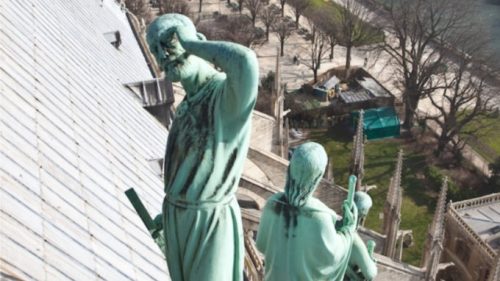 Les statues qui étaient présentes au niveau de la flèche de l'édifice. // Source : Site officiel de Notre-Dame de Paris