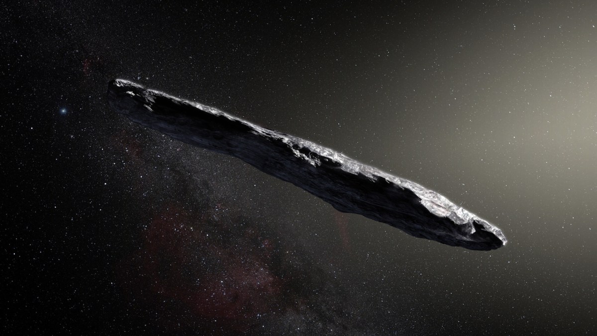 Une vue d'artiste d'Oumuamua. // Source : ESO/M. Kornmesser