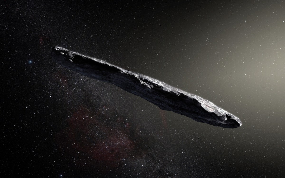 Une vue d'artiste d'Oumuamua. // Source : ESO/M. Kornmesser